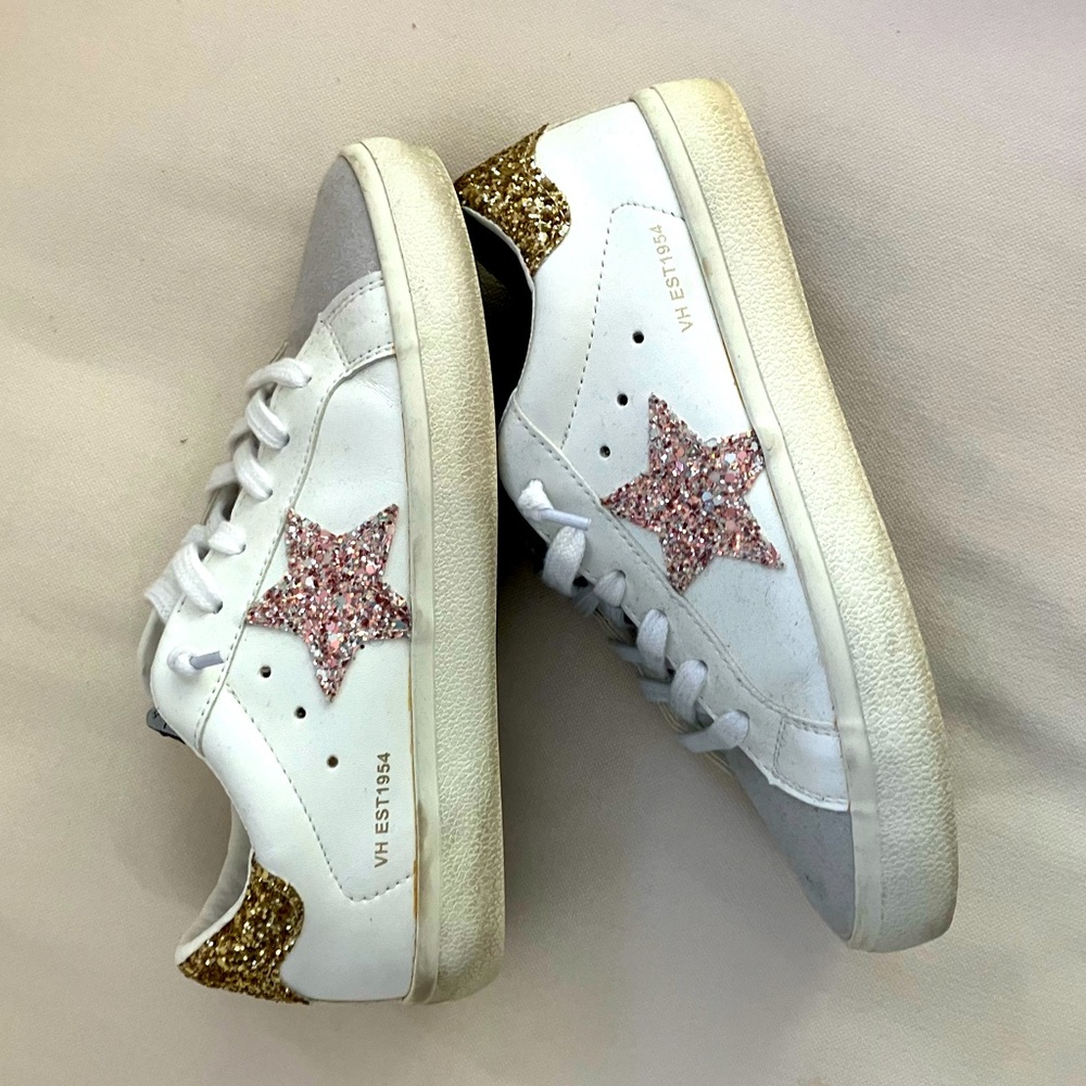 Women's White Sneakers with Pink and Gold Accents